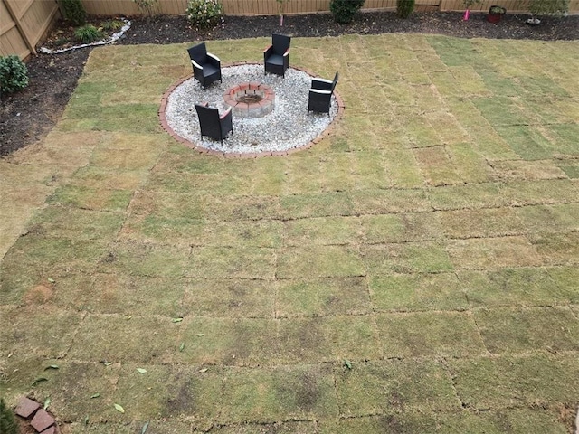 view of yard with a patio area and a fire pit