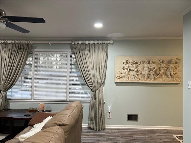 1017 Clifton Dr, Macon, GA 31204 - sitting room with crown molding, ceiling fan, dark wood finished floors, baseboards, and recessed lighting