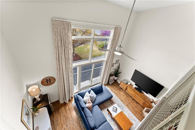 1382 Stirling Cir NW, Atlanta, GA 30318 - living room with ceiling fan and wood finished floors