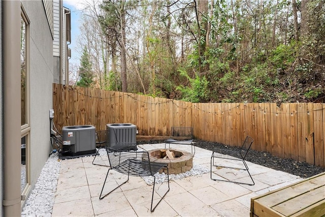 1382 Stirling Cir NW, Atlanta, GA 30318 - view of patio featuring a fire pit, cooling unit, and fence