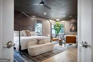 247 Widener Way, Peachtree City, GA 30269 - carpeted bedroom with recessed lighting and ceiling fan