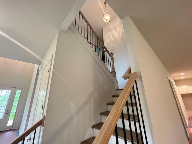 1005 Liberty Springs Dr, Woodstock, GA 30188 - stairway with a towering ceiling