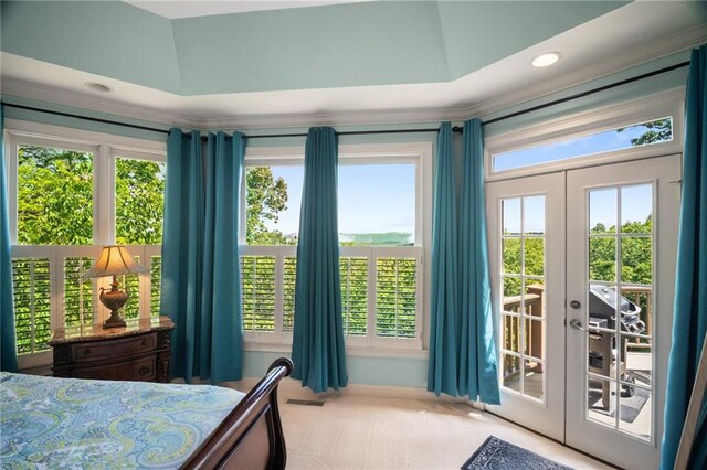 711 Wildcat Dr, Big Canoe, GA 30143 - carpeted bedroom featuring access to exterior, french doors, and recessed lighting