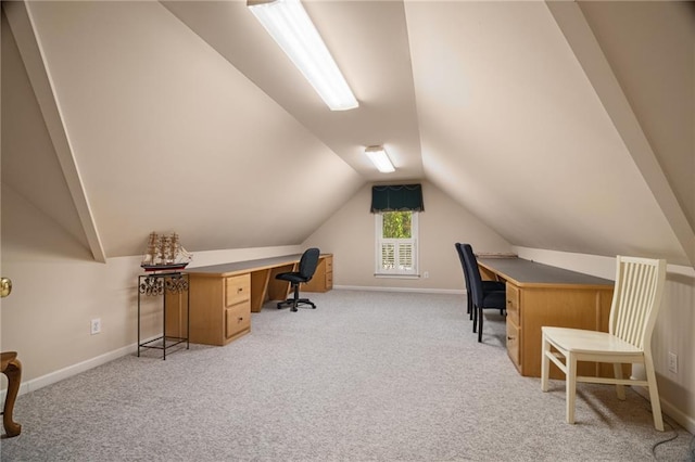 711 Wildcat Dr, Big Canoe, GA 30143 - carpeted home office featuring lofted ceiling and baseboards