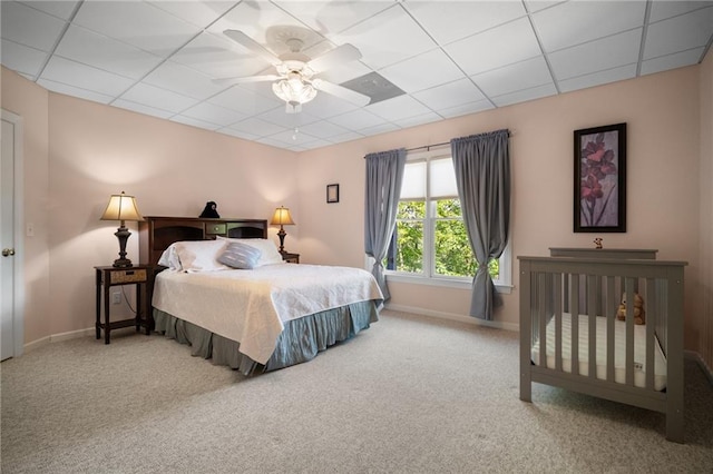 711 Wildcat Dr, Big Canoe, GA 30143 - carpeted bedroom featuring a paneled ceiling, baseboards, and a ceiling fan