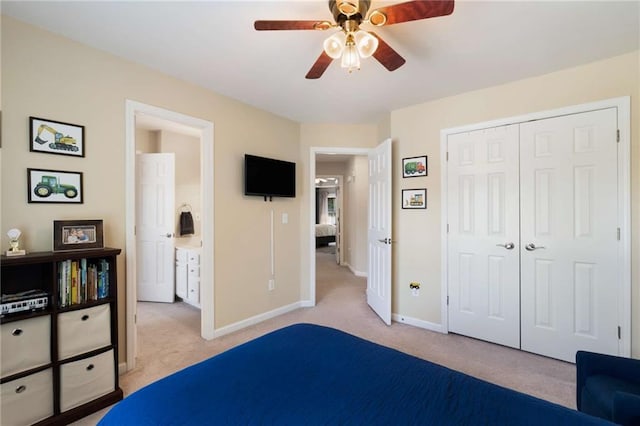 2740 Greymont Ct, Cumming, GA 30041 - bedroom featuring light colored carpet, a closet, and ceiling fan