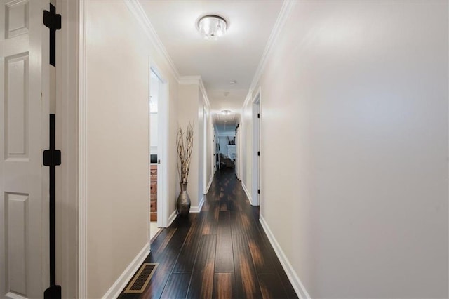 511 Laird Rd, Hiram, GA 30141 - corridor featuring baseboards, dark wood-style floors, and crown molding