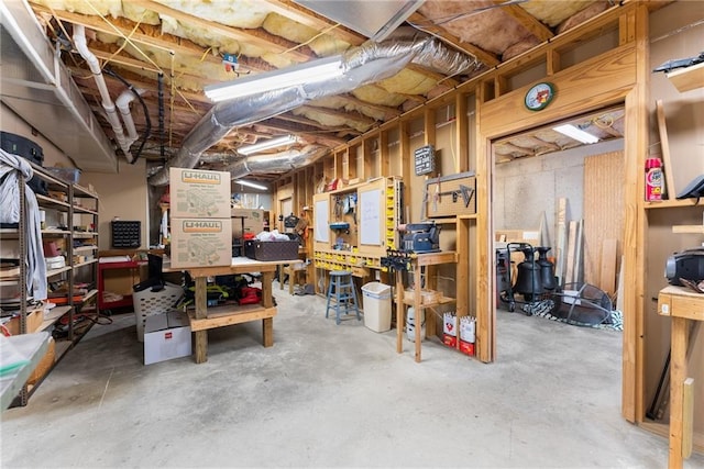 basement featuring a workshop area