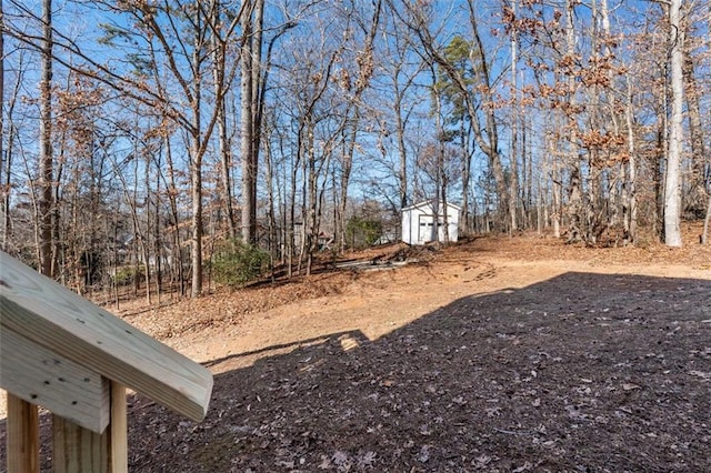 view of yard with a shed