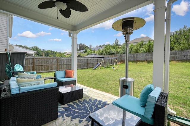 5322 Burrus Ln SW, Mableton, GA 30126 - view of patio with a ceiling fan, outdoor lounge area, and a playground