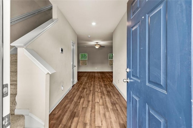 10786 Wheeler Trce, Hampton, GA 30228 - foyer entrance featuring wood finished floors, ceiling fan, and recessed lighting