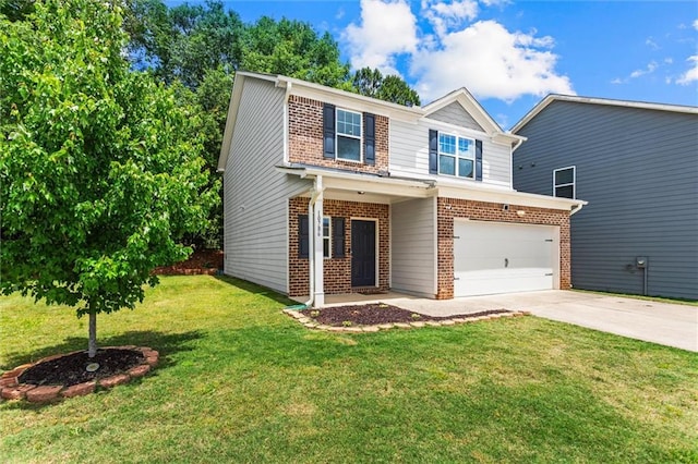 10786 Wheeler Trce, Hampton, GA 30228 - view of front of property featuring brick siding, driveway, an attached garage, and a front lawn