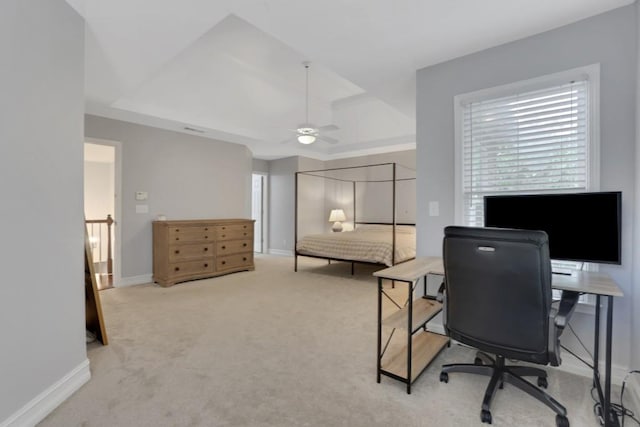 11280 Brookhollow Trl, Alpharetta, GA 30022 - home office featuring a ceiling fan, light colored carpet, and baseboards