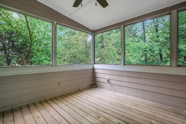 11280 Brookhollow Trl, Alpharetta, GA 30022 - unfurnished sunroom featuring ceiling fan, healthy amount of natural light, and lofted ceiling