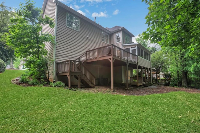 11280 Brookhollow Trl, Alpharetta, GA 30022 - back of property featuring stairway, a wooden deck, and a yard