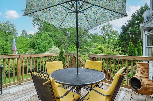 wooden deck featuring outdoor dining area