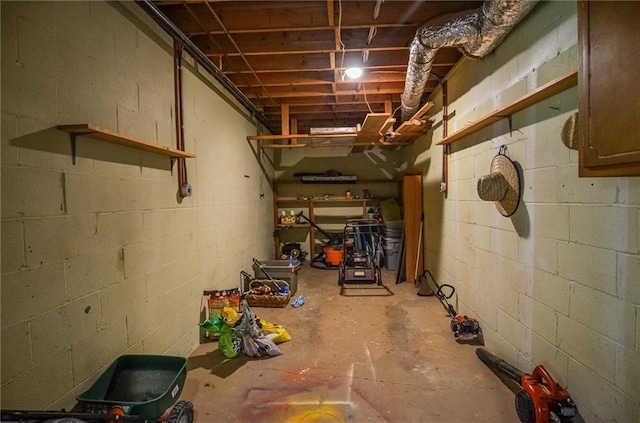 unfinished basement with concrete block wall