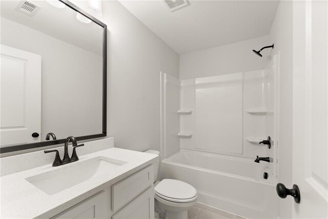 418 Brookstone Trl, Dawsonville, GA 30534 - bathroom featuring toilet, vanity, shower / bath combination, and tile patterned flooring