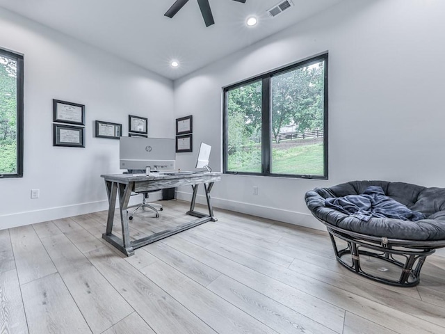 106 Belmont Dr, Canton, GA 30115 - office featuring ceiling fan, light wood-type flooring, and recessed lighting