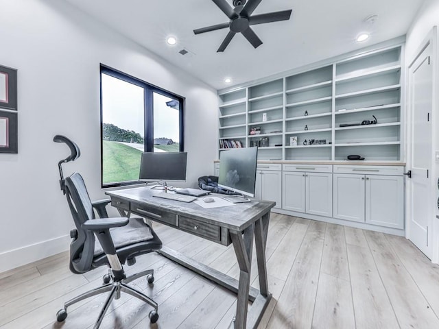 106 Belmont Dr, Canton, GA 30115 - office space with a ceiling fan, light wood-type flooring, and recessed lighting