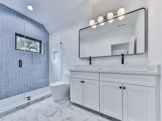 106 Belmont Dr, Canton, GA 30115 - full bath featuring tiled shower, double vanity, marble finish floors, and recessed lighting