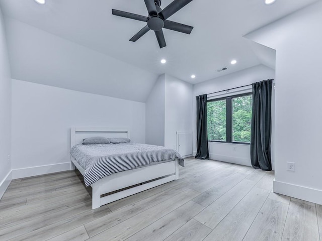 106 Belmont Dr, Canton, GA 30115 - bedroom with recessed lighting, vaulted ceiling, wood finished floors, and a ceiling fan