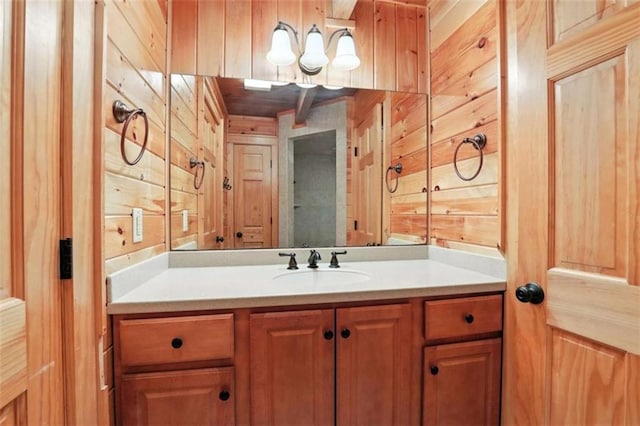 929 Hickory Nut Mountain Rd, Tallulah Falls, GA 30573 - bathroom with wooden walls and vanity