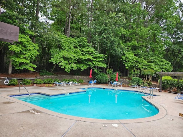 view of swimming pool with a patio