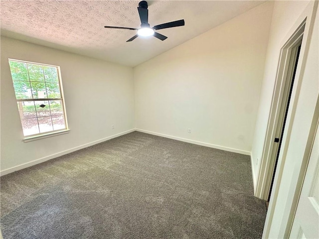 850 Greenhedge Dr, Stone Mountain, GA 30088 - spare room with dark colored carpet, a ceiling fan, a textured ceiling, and lofted ceiling