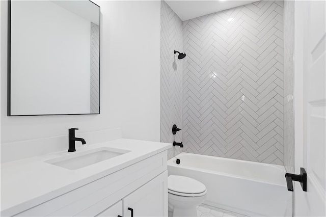 bathroom with shower / bath combination, vanity, and toilet