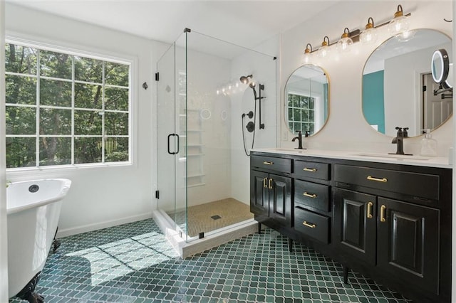 86 Sleepy Hollow Rd, Dahlonega, GA 30533 - bathroom with double vanity, a stall shower, and a freestanding tub