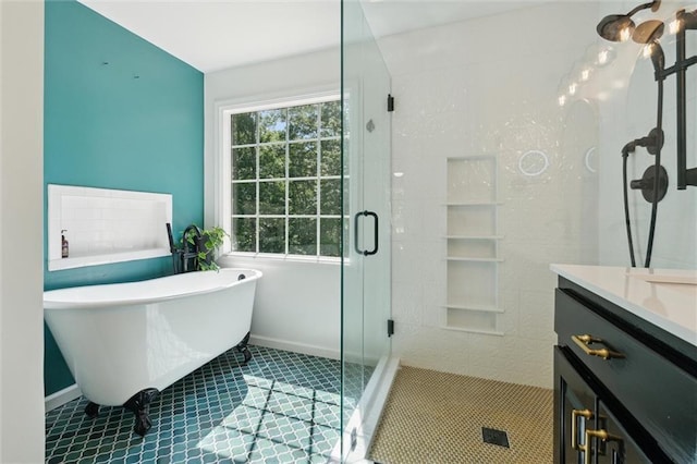 86 Sleepy Hollow Rd, Dahlonega, GA 30533 - full bathroom with a soaking tub, a shower stall, vanity, and tile patterned flooring
