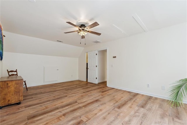 86 Sleepy Hollow Rd, Dahlonega, GA 30533 - additional living space featuring light wood-type flooring, ceiling fan, attic access, and vaulted ceiling
