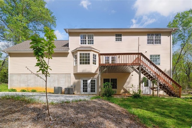 86 Sleepy Hollow Rd, Dahlonega, GA 30533 - rear view of property featuring a deck, stairs, french doors, and a yard