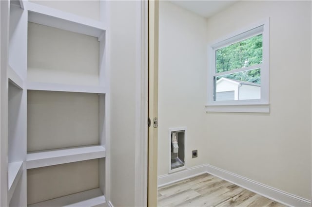 laundry room featuring hookup for an electric dryer and light hardwood / wood-style floors