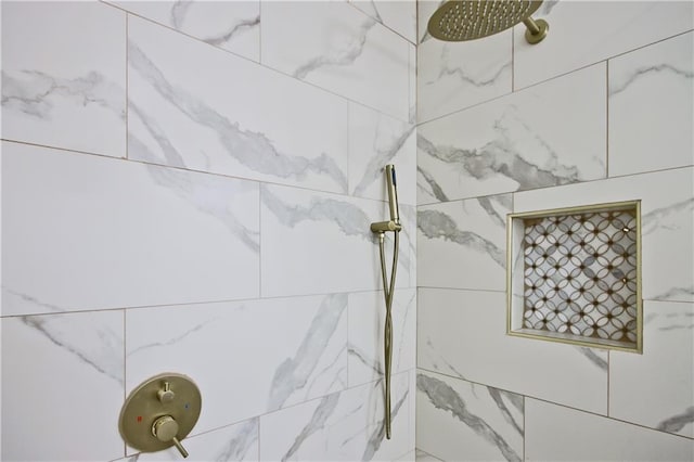 interior details featuring tiled shower