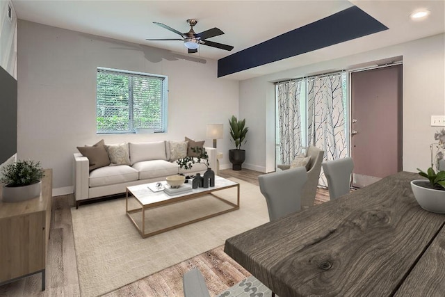 3046 Briarcliff Rd NE Unit 15, Atlanta, GA 30329 - living area featuring a ceiling fan, wood finished floors, baseboards, and recessed lighting