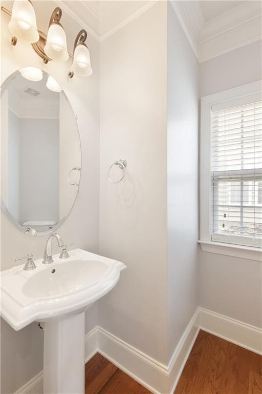 4652 Prater Way SE, Smyrna, GA 30080 - bathroom featuring crown molding and wood finished floors