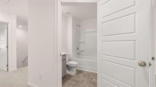 full bathroom with vanity, toilet, shower / bath combination, and tile patterned floors