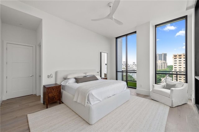 2425 Peachtree Rd NE Unit 1503, Atlanta, GA 30305 - bedroom featuring a wall of windows, wood finished floors, ceiling fan, and a city view