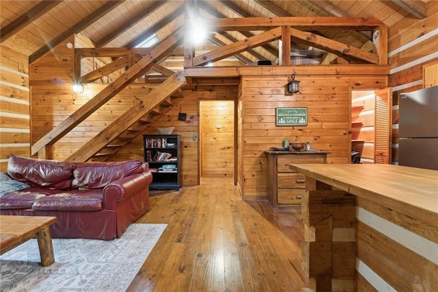 251 Honeysuckle Way, Blue Ridge, GA 30513 - living area with wood walls, wood ceiling, and hardwood / wood-style flooring