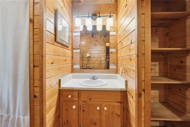 251 Honeysuckle Way, Blue Ridge, GA 30513 - bathroom with wooden walls and vanity
