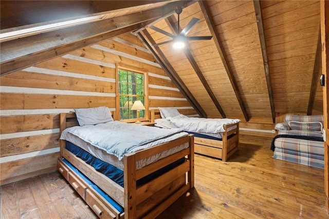 251 Honeysuckle Way, Blue Ridge, GA 30513 - bedroom featuring wood walls, hardwood / wood-style flooring, and wooden ceiling