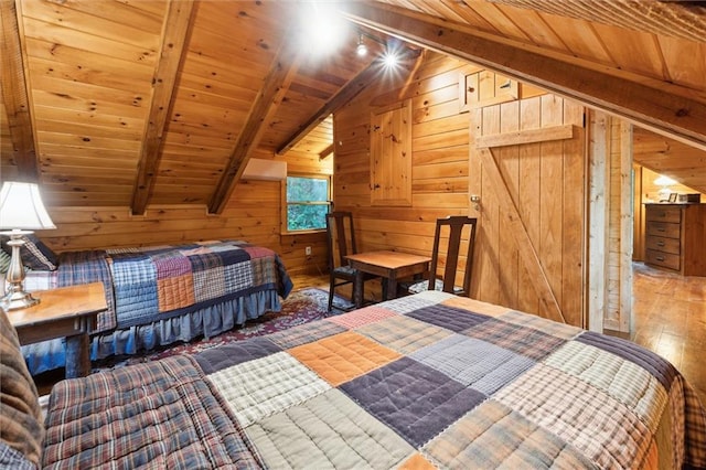251 Honeysuckle Way, Blue Ridge, GA 30513 - bedroom featuring wood ceiling, hardwood / wood-style flooring, and wood walls