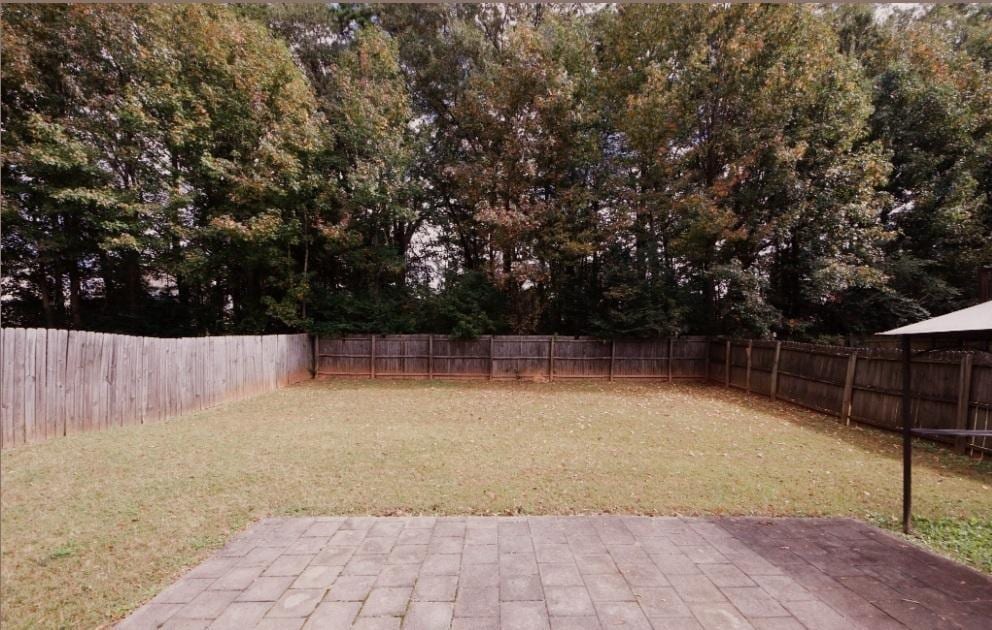 view of yard with a patio and a fenced backyard