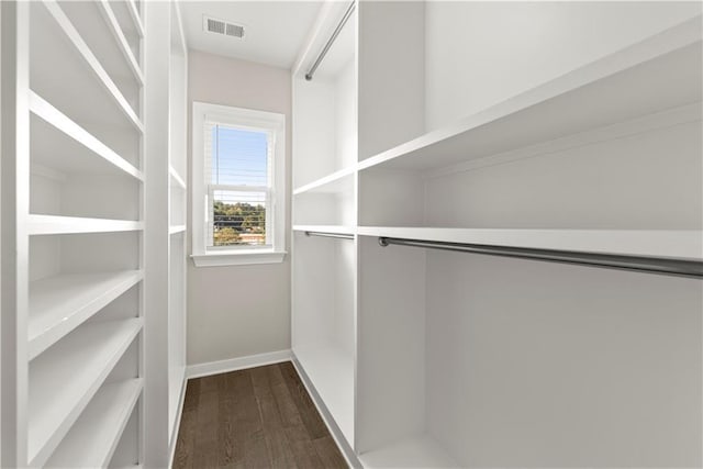 spacious closet featuring dark wood-type flooring