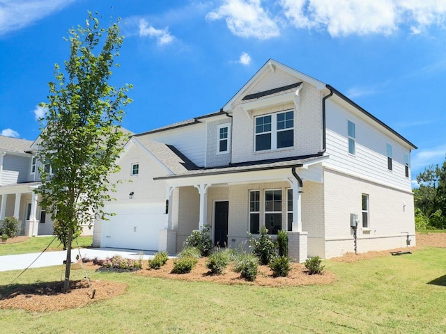 62 Sheryl Way, Loganville, GA 30052 - view of front of property featuring brick siding, a porch, a front lawn, and concrete driveway