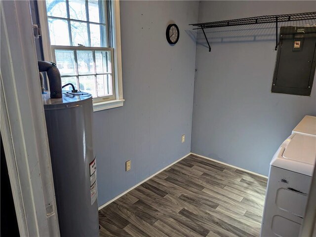 living room featuring lofted ceiling, ceiling fan, wood finished floors, baseboards, and a wall mounted AC