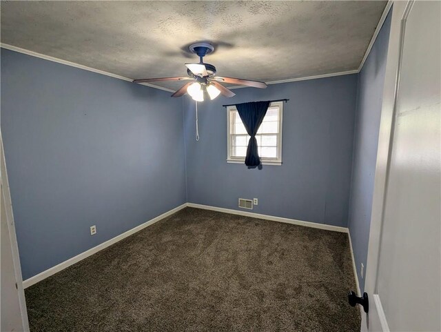 empty room with a wealth of natural light, carpet flooring, and crown molding