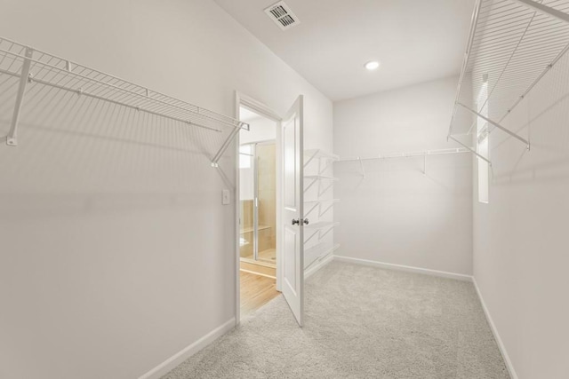 spacious closet with visible vents and carpet flooring